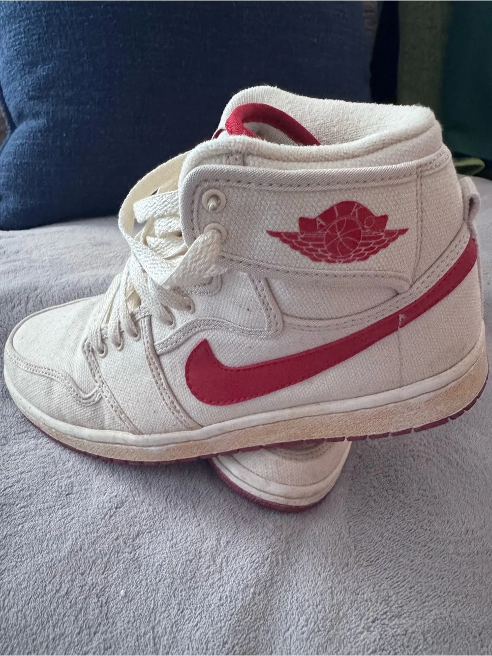 Nike High-Top Sneakers in Cream with Red Swoosh